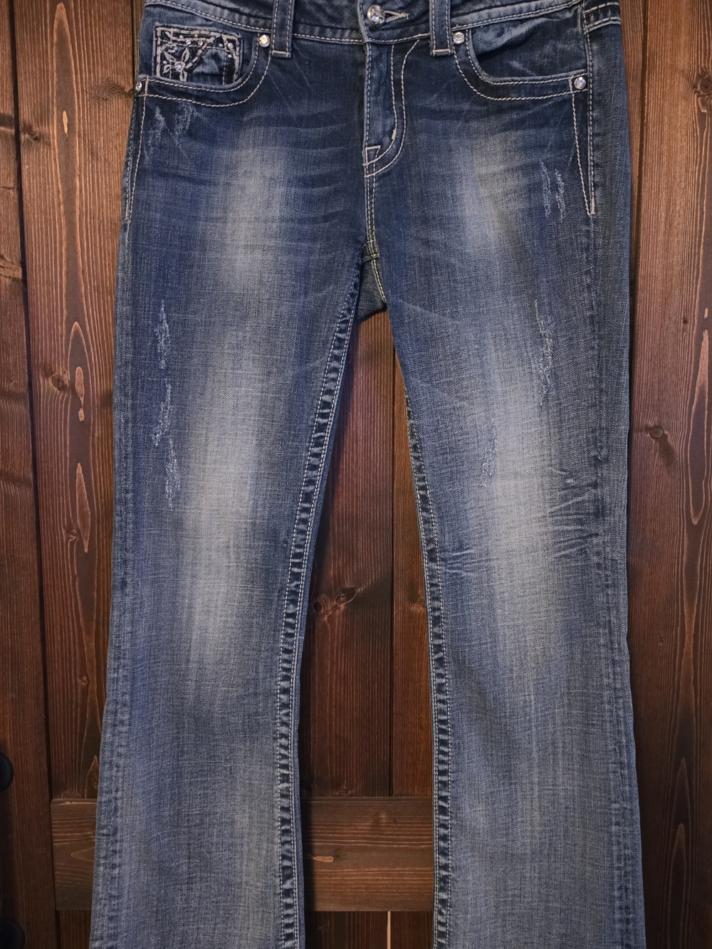 Miss Me Easy Boot Blue Denim Bling Flap Pocket